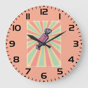 Grande Horloge Ronde Bonbons Emballés Art Pop Vintage