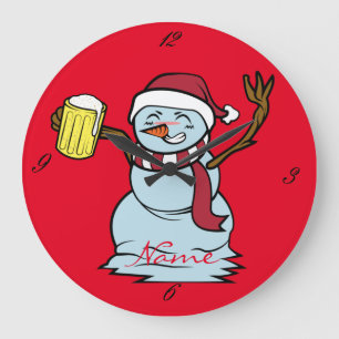 Grande Horloge Ronde Bonhomme de neige ivre qui boit de la bière Thunde