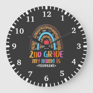 Grande Horloge Ronde Bonjour Deuxième Année Retour À L'École Cadeau