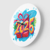 Grande Horloge Ronde Bonne année 2025 (Angle)
