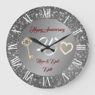 Grande Horloge Ronde Bonne Personnaliser Amour Argent 25e anniversaire