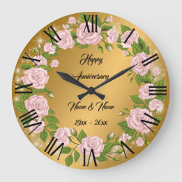 Grande Horloge Ronde Bonne Personnaliser Gold Rose Anniversaire