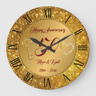 Grande Horloge Ronde Bonne Personnaliser Love Gold 50e anniversaire