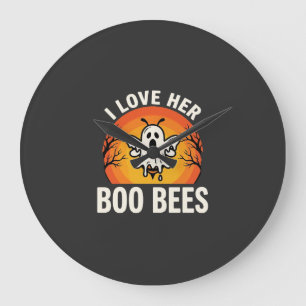 Grande Horloge Ronde Boo Bees Halloween Ghost Bee Drôle Design_1