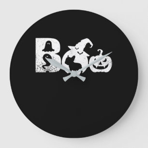 Grande Horloge Ronde Boo Halloween Costume Bulldog Citrouille et Casque