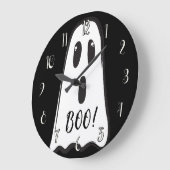 Grande Horloge Ronde BOO! Spooky Cute Ghost Halloween Black White (Angle)