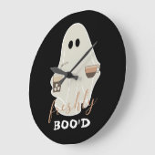Grande Horloge Ronde Boo'd | Halloween Cute Ghost | Noir (Angle)