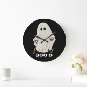 Grande Horloge Ronde Boo'd | Halloween Cute Ghost | Noir (Maison)