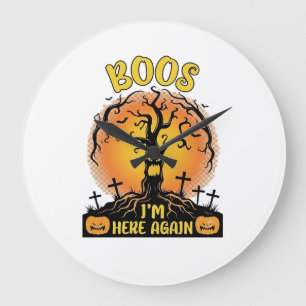Grande Horloge Ronde Boos Je suis ici encore Halloween Arbre Effrayant 