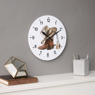 Grande Horloge Ronde Boots Cowboy Spire Casquette et Tassels