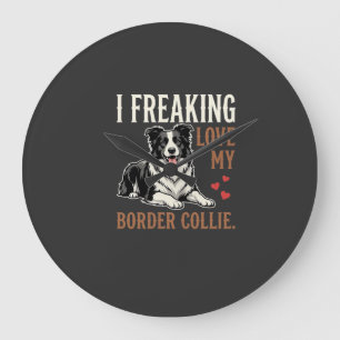 Grande Horloge Ronde Border Collie drôle d'amour de chien