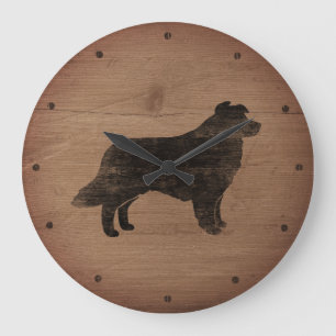 Grande Horloge Ronde Border Collie Silhouette Rustic