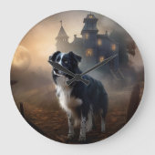 Grande Horloge Ronde Bordure Collie Halloween effroi (Recto)