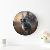 Grande Horloge Ronde Bordure Collie Halloween effroi (Maison)