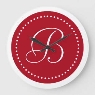 Grande Horloge Ronde Bordure de monogramme rouge foncé/point blanc