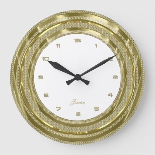 Grande Horloge Ronde Bordure Or Faux Avec Arrière - plan Blanc Personna (Recto)