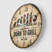 Grande Horloge Ronde Born to Grill Funny BBQ Evolution (Angle)