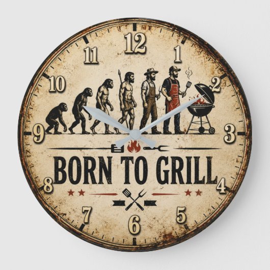Grande Horloge Ronde Born to Grill Funny BBQ Evolution (Recto)