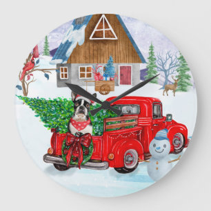 Grande Horloge Ronde Boston Terrier chien en livraison de Noël Camion