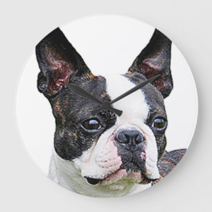 Grande Horloge Ronde Boston terrier design wall clocks