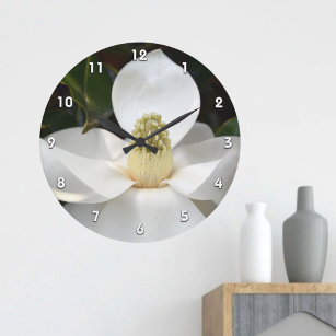 Grande Horloge Ronde Botanique photographique en fleurs de Magnolia bla