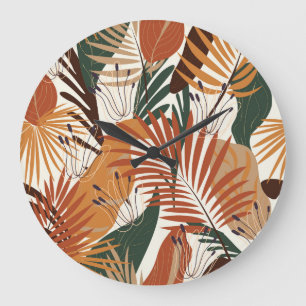 Grande Horloge Ronde Botaniques Abstraites : Canvas Blanches
