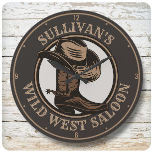 Grande Horloge Ronde Bottes de cowboy Occidentales Wild West personnali