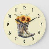 Grande Horloge Ronde Bottes rustiques Cowboy avec tournesol (Recto)