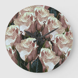 Grande Horloge Ronde Bouche rose vintage : fleurie colorée.