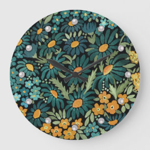 Grande Horloge Ronde Bouches d'aquarelle bleu