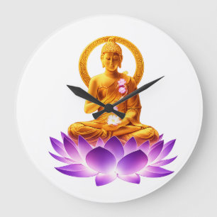 Grande Horloge Ronde Bouddha de méditation Lotus doré Yoga spirituel De