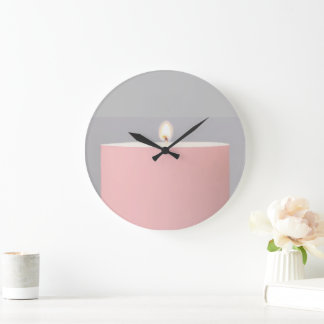 Grande Horloge Ronde Bougie rose Acrylique