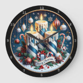 Grande Horloge Ronde Bougies de Noël bleues et blanches (Recto)