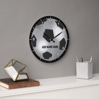 Grande Horloge Ronde Boule de soccer en argent personnalisable