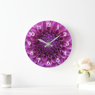 Grande Horloge Ronde Boule violet Dahlia Floral