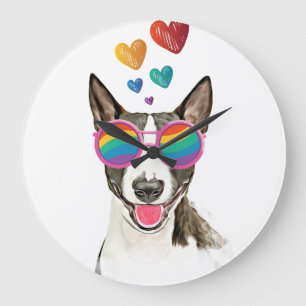 Grande Horloge Ronde Bouledogue avec des cœurs pour la Saint-Valentin