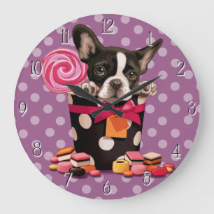 Grande Horloge Ronde Bouledogue français et sucrerie