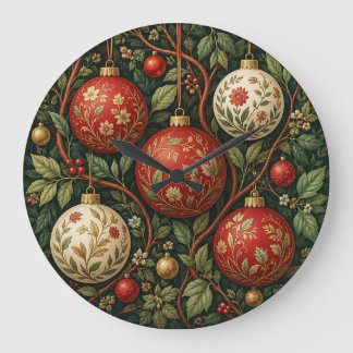 Grande Horloge Ronde Boules de Noël botaniques vintage