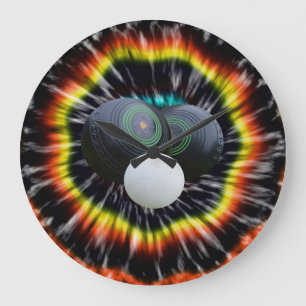 Grande Horloge Ronde Boules de pelouse Opal Noir Tie Dye