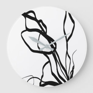 Grande Horloge Ronde Bouquet Blanc : Abstrait blanc et noir
