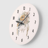 Grande Horloge Ronde Bouquet de fleurs Boho et Dreamcatcher (Angle)