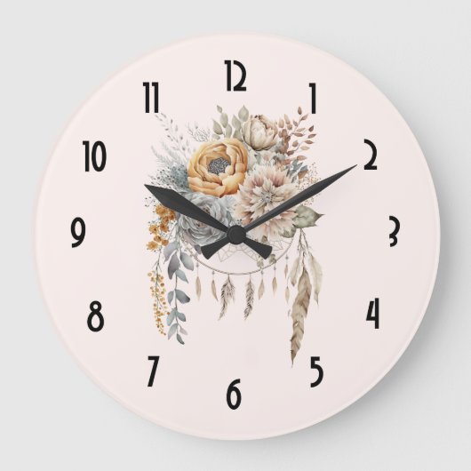 Grande Horloge Ronde Bouquet de fleurs Boho et Dreamcatcher (Recto)
