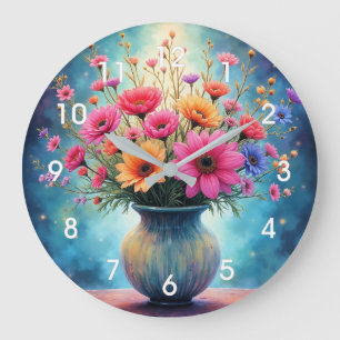 Grande Horloge Ronde Bouquet de fleurs colorées