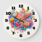 Grande Horloge Ronde Bouquet de fleurs d'été Whimsical Boho (Recto)