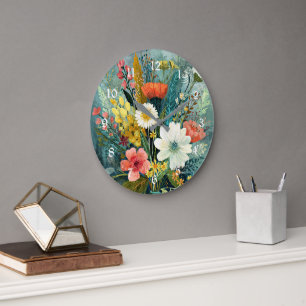 Grande Horloge Ronde Bouquet de printemps coloré