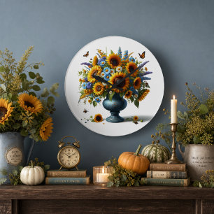 Grande Horloge Ronde Bouquet de tournesol d'automne Fleur Botanique Vin