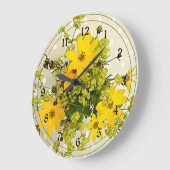 Grande Horloge Ronde Bouquet d'été, Jaune Vibrant (Angle)