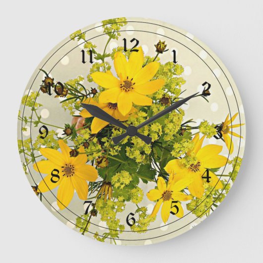 Grande Horloge Ronde Bouquet d'été, Jaune Vibrant (Recto)