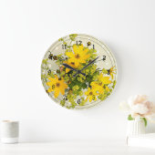 Grande Horloge Ronde Bouquet d'été, Jaune Vibrant (Maison)