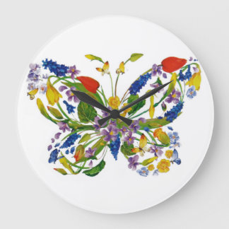 Grande Horloge Ronde Bouquet floral de papillon de fleur sauvage